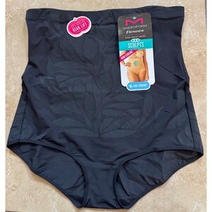 Maidenform Flexees Shapewear Briefs XL Black High Waist Ultra Firm Floral NEW